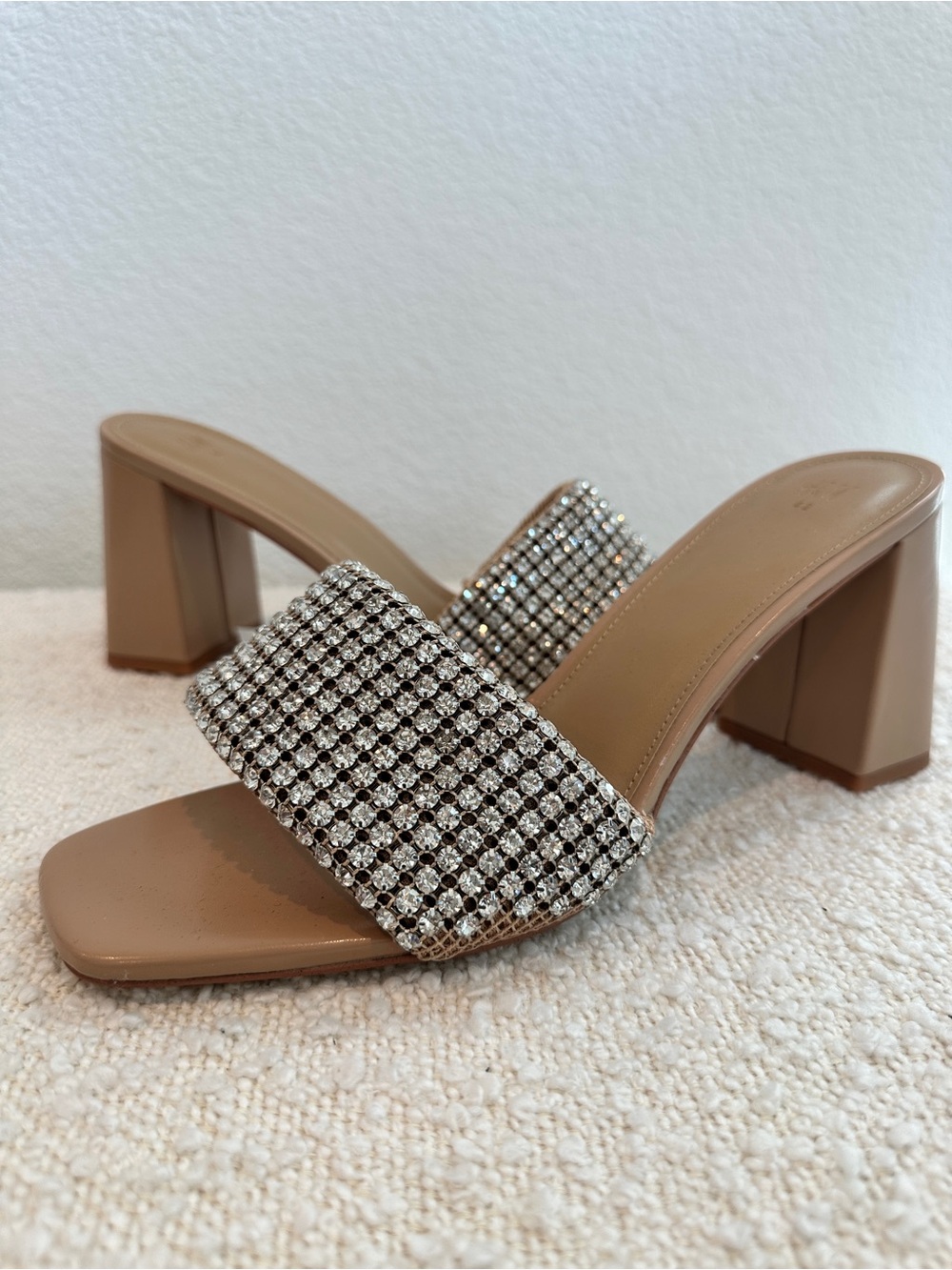 H&M Rhinestone Block Heel Mule Sandals Size 42 US 11 Nude Sparkle - Picture 4 of 4